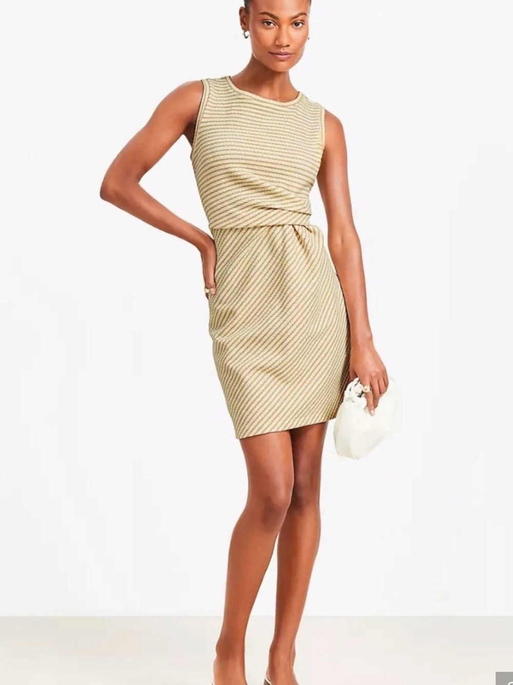 Loft Textured Twisted Waist Striped Sheath Dress in Beige